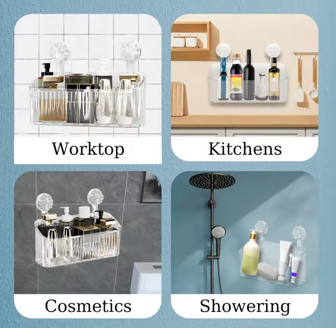 Acrylic Bathroom Suction Cups Shelves, Transparent Punch Free Storage Rack, Bathroom Storage Basket Holder