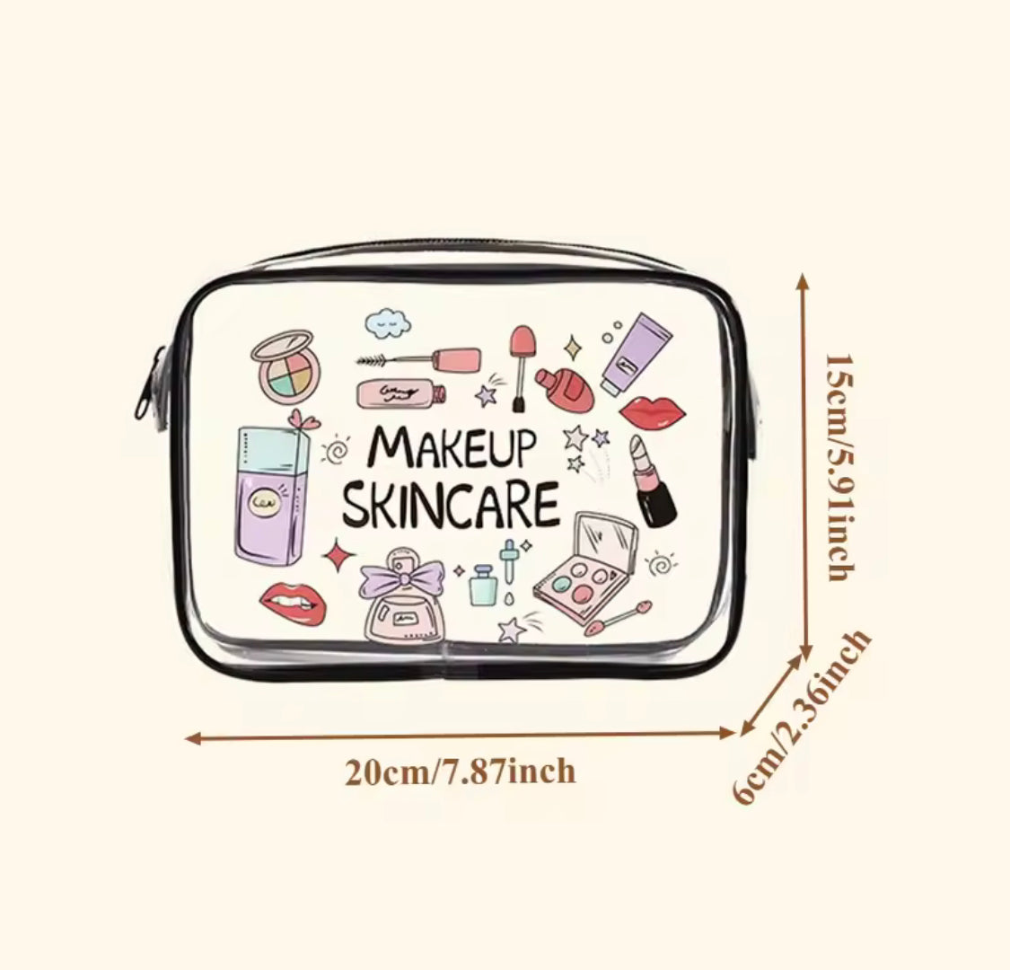 Transparent PVC Makeup Bag, Waterproof Printed Travel Toiletry Bag, Large Capacity Cosmetic Organizer