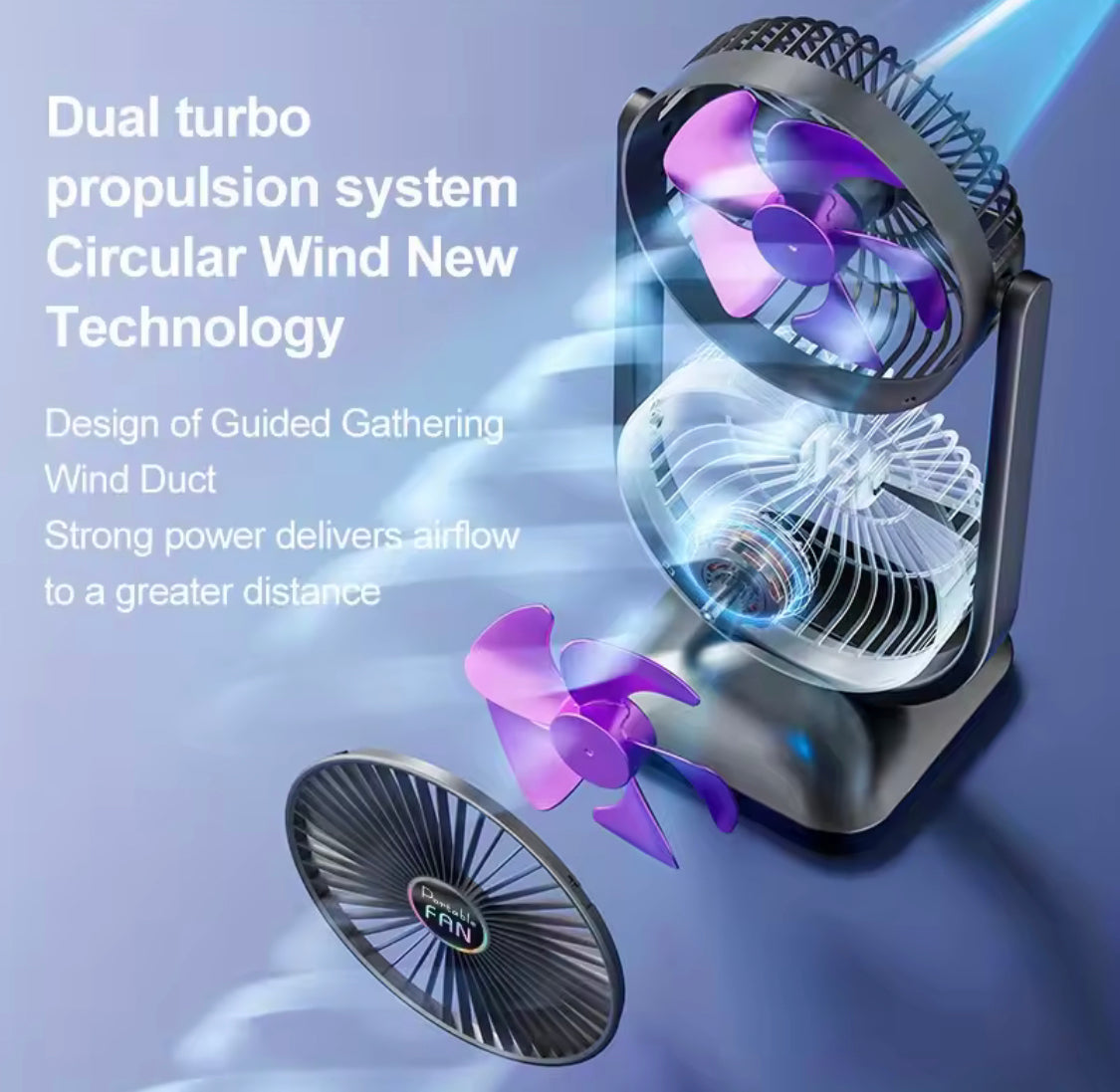 Rechargeable Double Head Table Fan, Travel Outdoor Camping Fan, Lightweight Handheld Cooling Fan