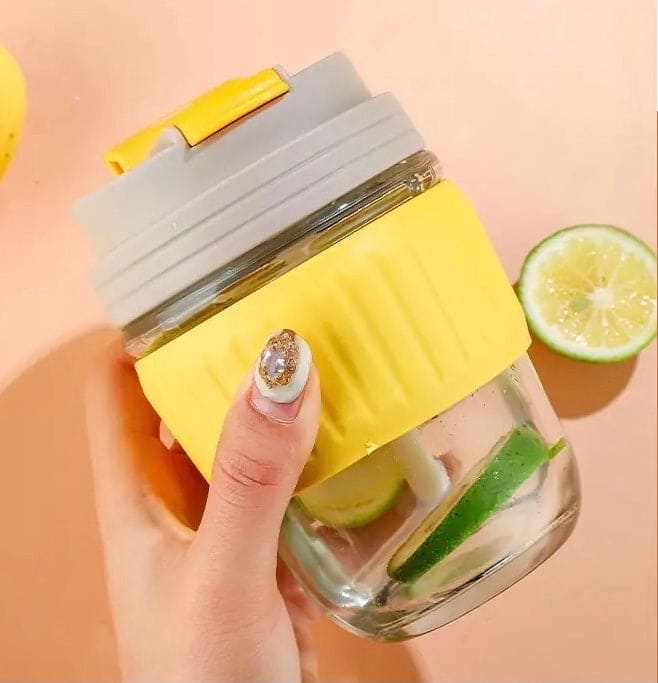 Modern Travel Mug, 350ml Double Drinking Glass, Lovely Glass Straw Cup, Portable Accompanying Coffee Cup, Couple Silicone Anti Scalding Water Cup