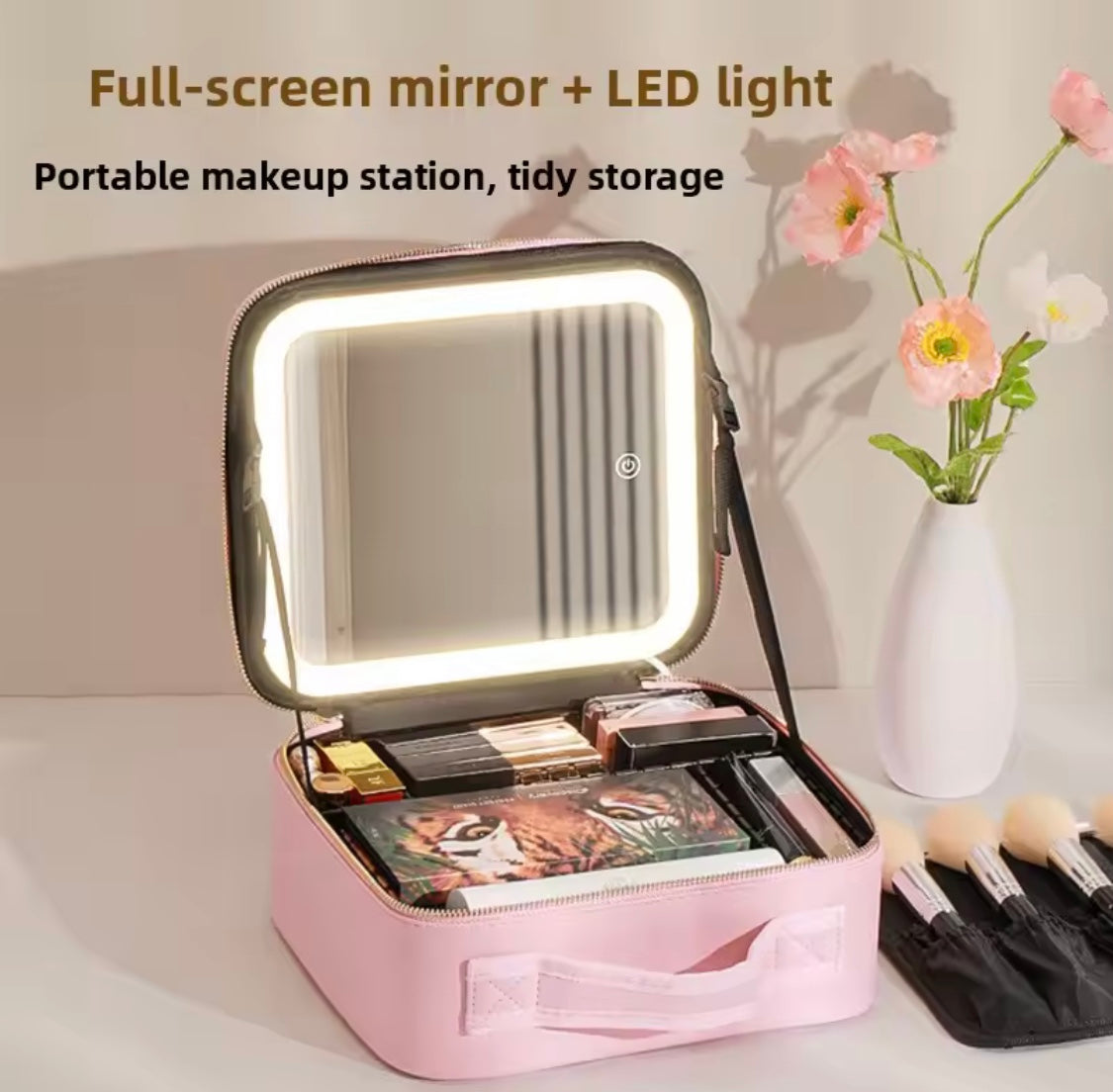 Vanity Organizer With LED Mirror, Smart LED Cosmetic Organizer, Adjustable Makeup Organizer, Travel Makeup LED Organizer