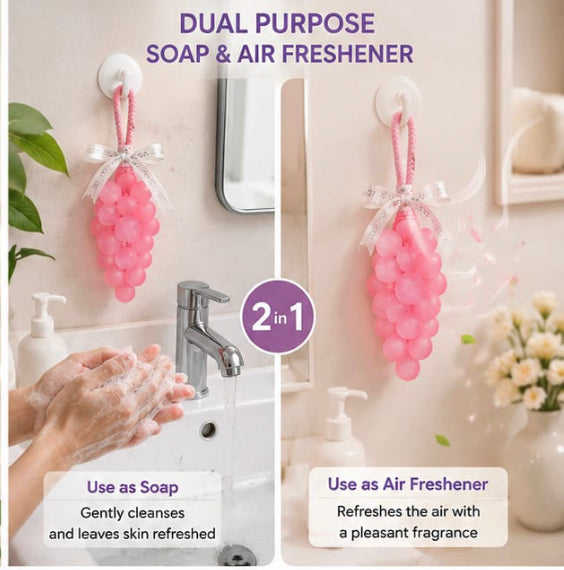 Cute Grape Shaped Hanging Bath Soap, 2 In 1 Hanging Grape Shape Soap With Air Freshener, Grape Scented Hanging Soap, Hanging Grape Freshness Soap