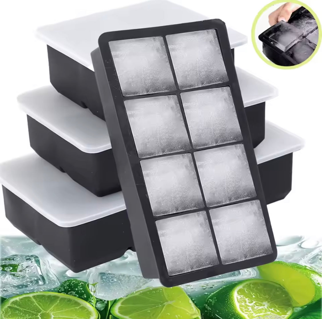 8 Grid Silicone Ice Mold, Easy Release Ice Tray, Creative Ice Cube Mold, Rectangle Shape Ice Maker Ice Cube Tray