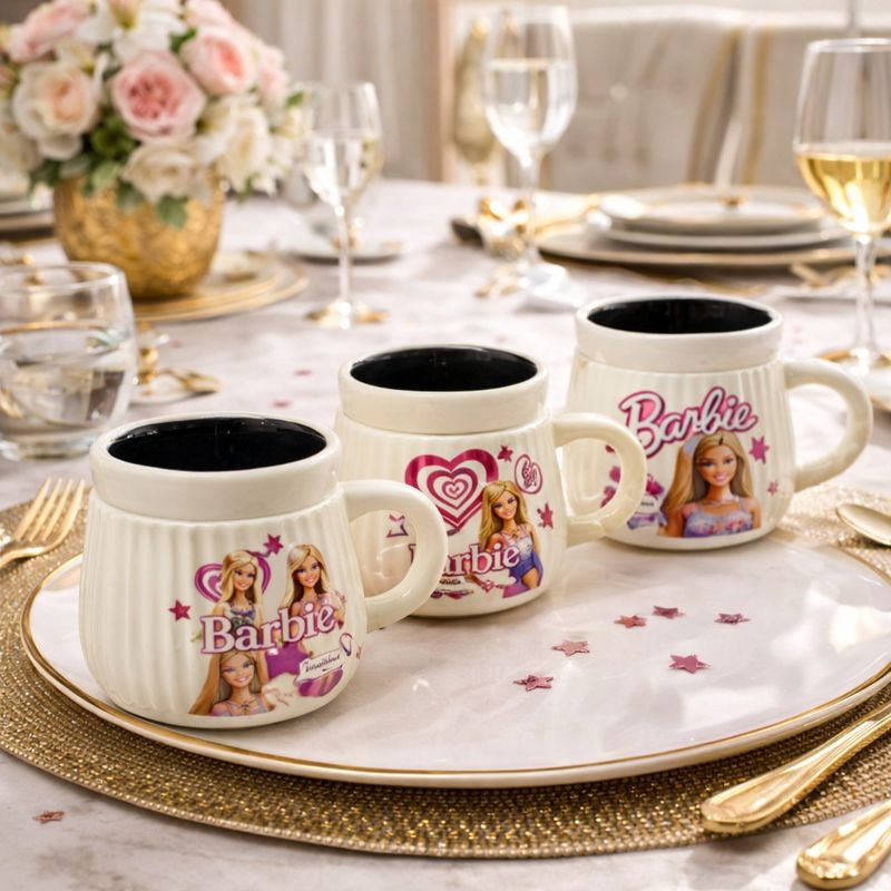 Barbie Inspired Ceramic Coffee Mug, Cute Barbie Ceramic Mug, Aesthetic Pink Barbie Coffee Cup, Cartoon Printed Ceramic Coffee Mug (1pc)