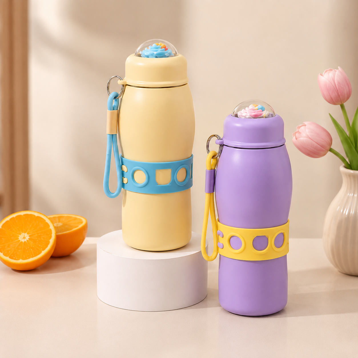 Portable Cute Thermal Bottle, Kids Cute Insulated Bottle, Ice Cream Design Insulated Bottle, 600ml Leakproof Vacuum Flask