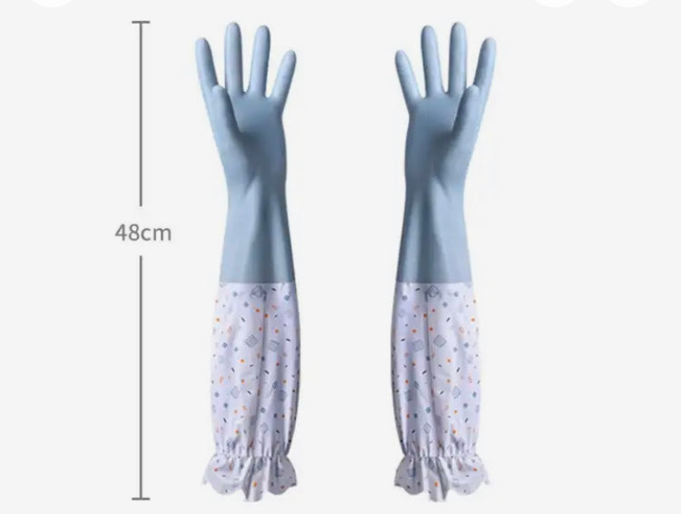 Latex Rubber Dish Washing Gloves, Long Sleeve Waterproof Cleaning Gloves, Elastic Cuffs Housework Gloves