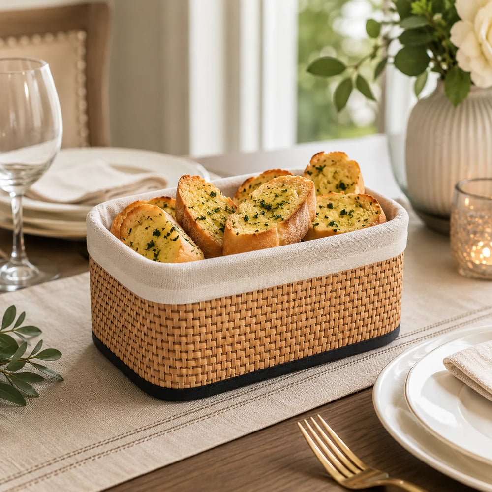 5pcs Woven Rattan Storage Basket Set, Fabric Lined Wicker Storage Boxes, Decorative Rattan Storage Box Set
