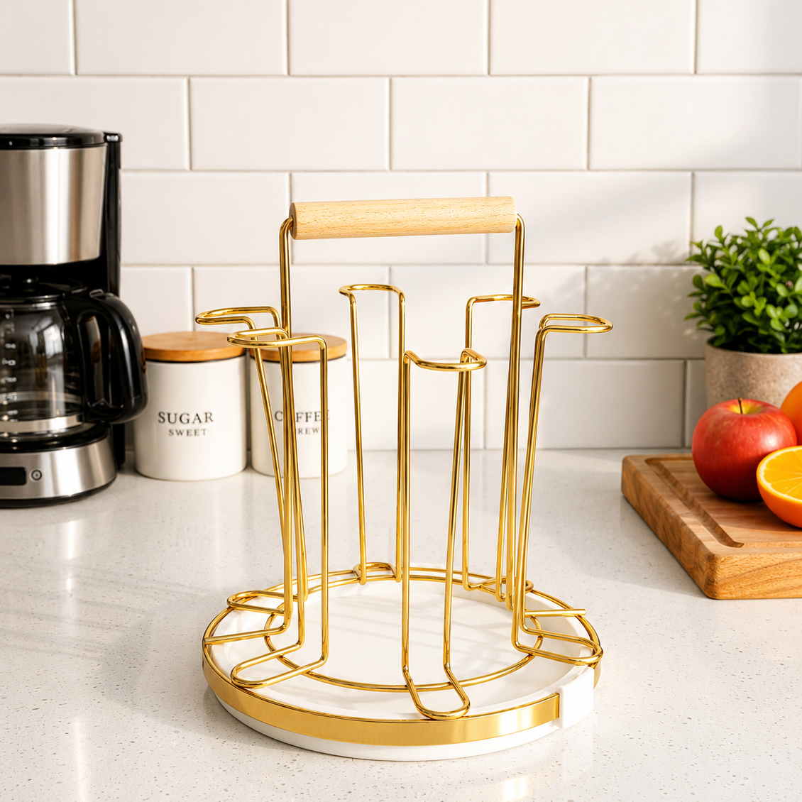 Wooden Handle Cup Holder Stand, Nordic Style Coffee Mug Holder, Kitchen Mug Display Holder, Modern Kitchen Glass Cup Rack