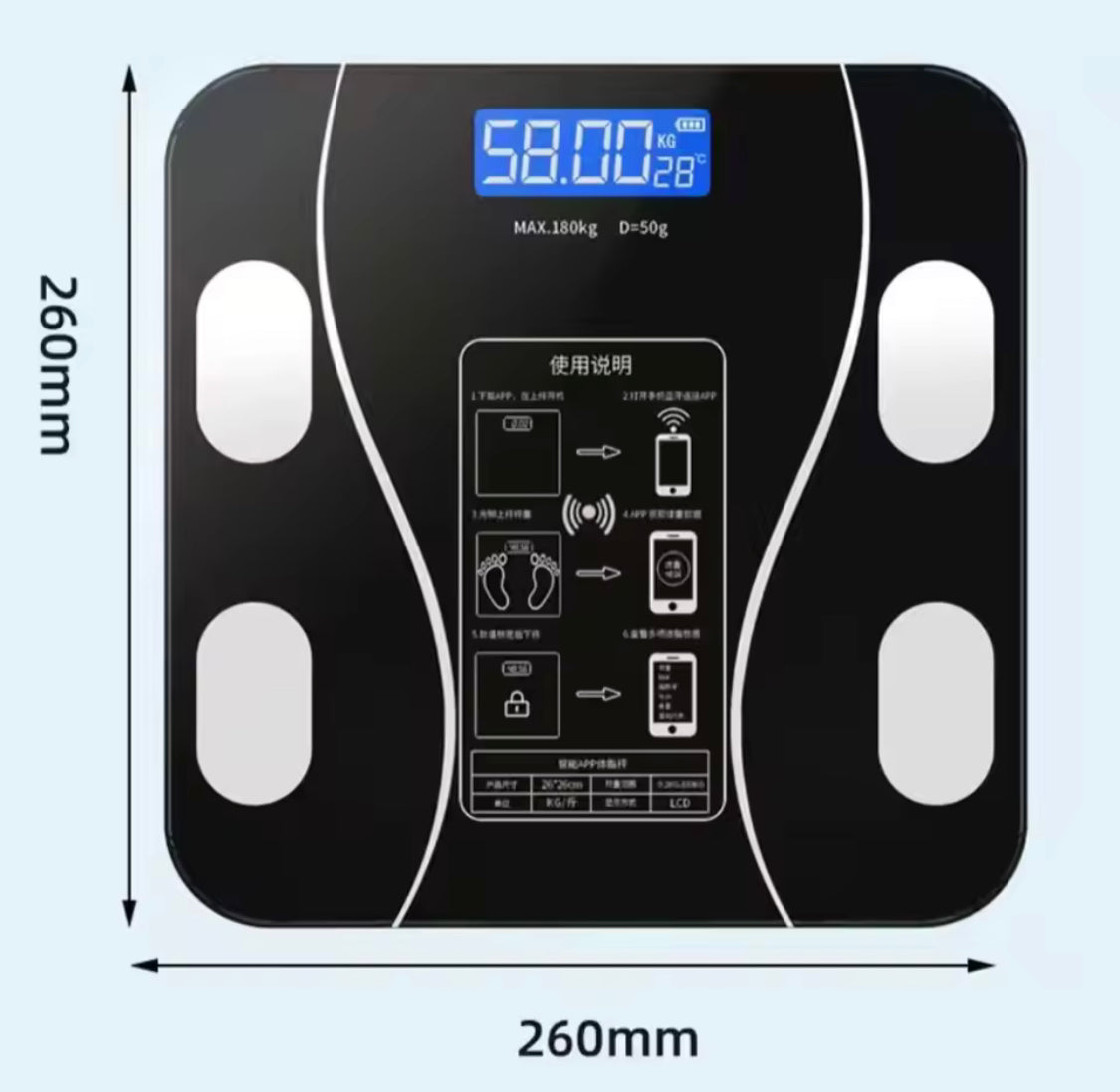 USB Charging Body Fat Scale With Bluetooth App, Smart Wireless Digital Weight Scale, Body Composition Analyzer Testing Scale