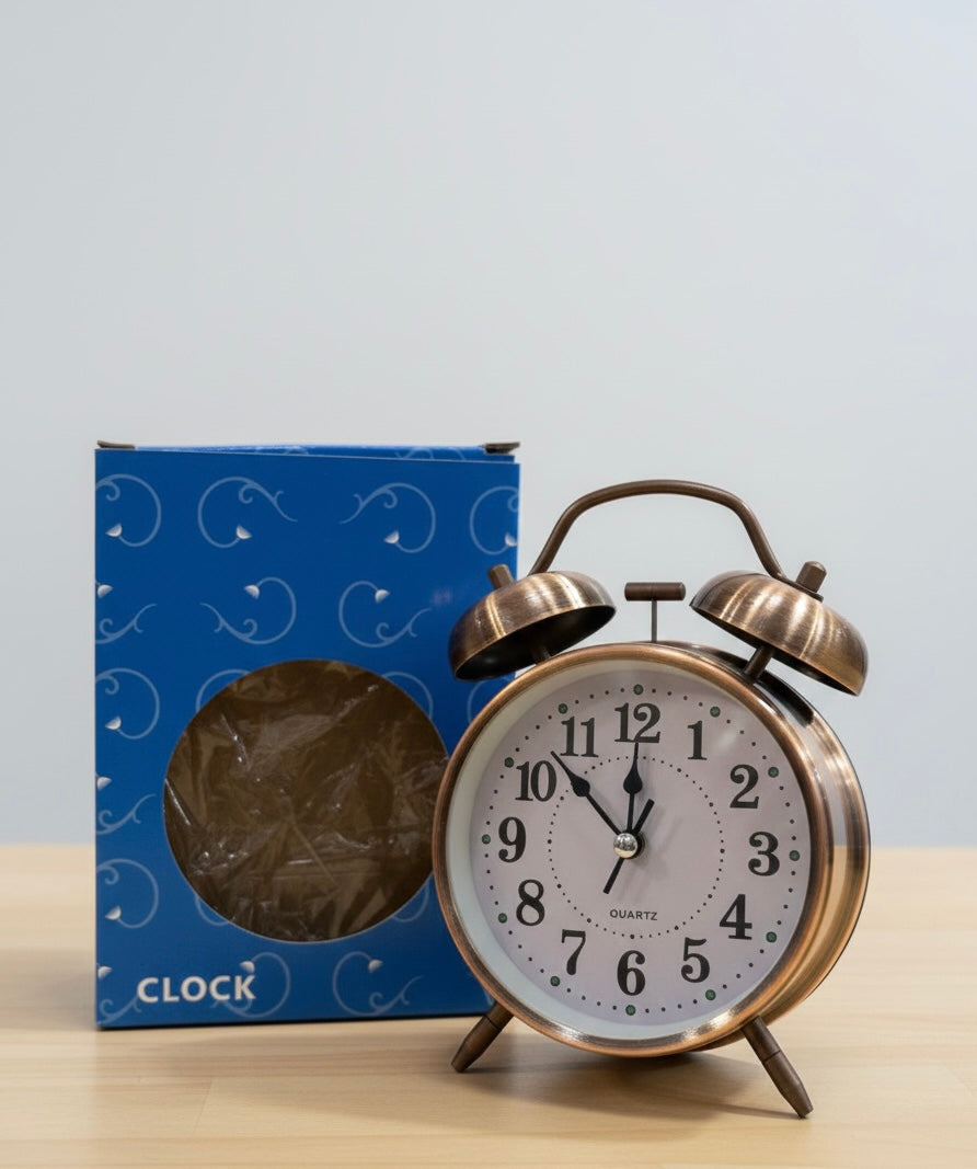Mini Retro Twin Bell Alarm Clock,
Metal Twin Bell Alarm Clock, Analog Quartz Display Clock, Easy Operate Bedside Analog Small Desk Clock
