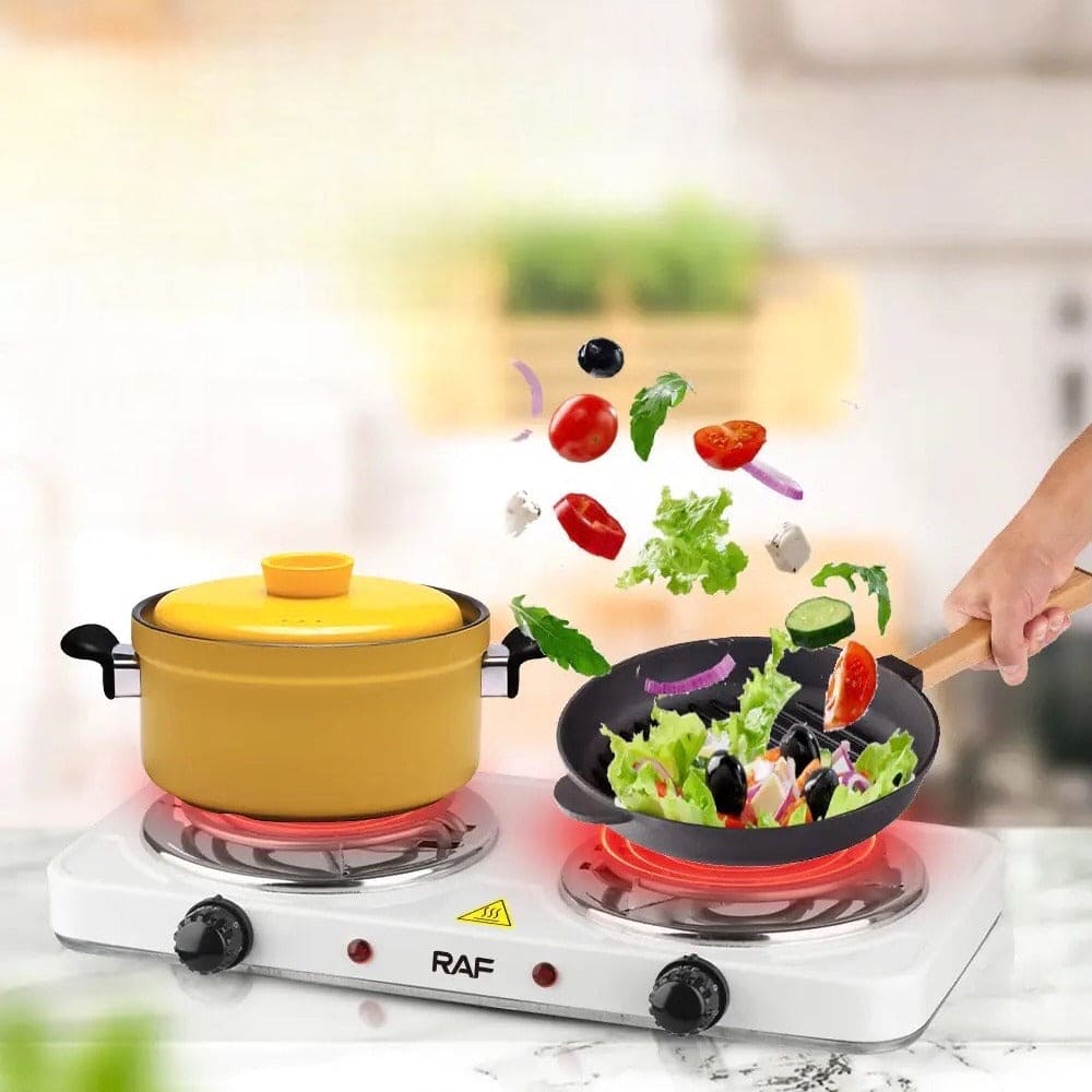 Double Head Electric Stove, Stainless Steel Induction Cooker, Portable Dual Hot Plate for Kitchen, Two Burner Electric Stove, Electric Countertop Stove Cooktop, Automatic Temperature Control Electric Stove, Home Double Burner Coil Hotplate