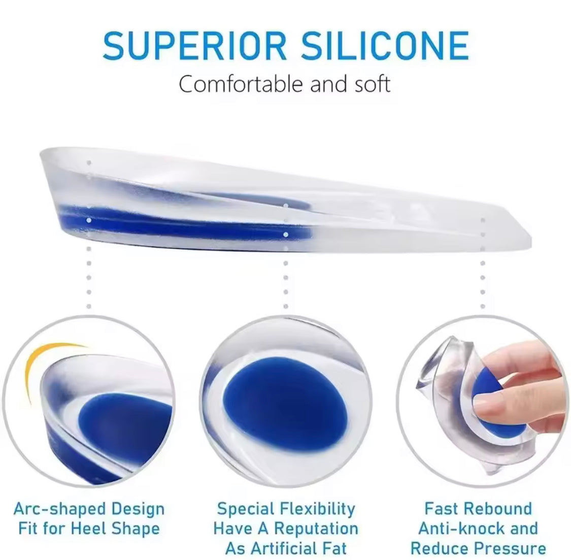 Silicone Gel Soft Insole Cushion, Shoe Insole Heel Pad, Foot Massage Care Pad