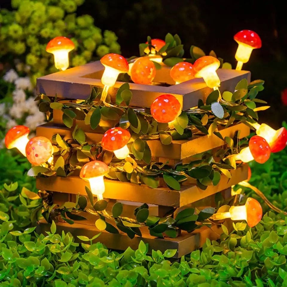 Set Of 10 3D Mushroom String Light, Photography Prop Hang String Light, Create Atmosphere 3D Mushroom String Light, Beautiful Flicker Free LED Lights