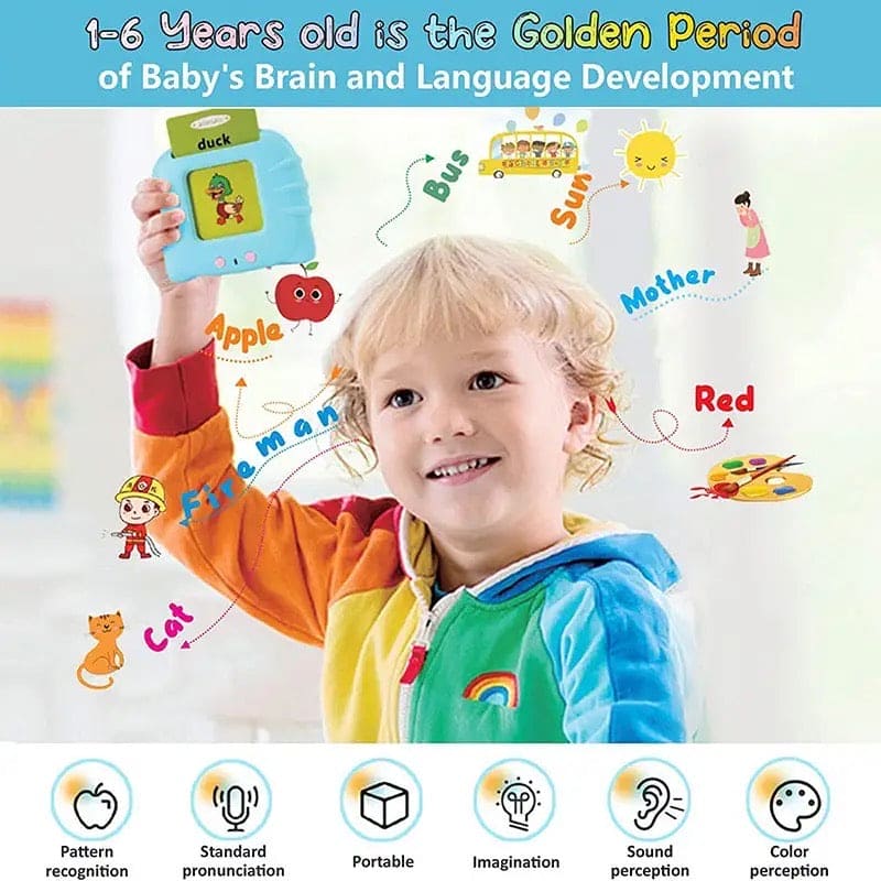 Talking Flash Card Reader, Set Of 12 Early Educated Card Machine, Pocket Vocabulary Educational Game, Educational Learning Talking Flash Cards, Kids English Language Electronic Audio Book, Toddlers Words Reading Helper