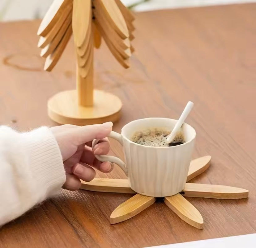 Expandable Tree Shape Pot Stand, Tree Design Wooden Trivet, Foldable Wooden Heating Pad, Heat Resistant Wooden Pot Stand, Blossom Wooden Trivet