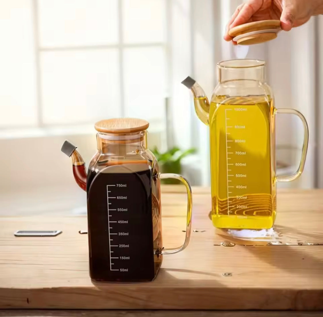 Large Capacity Glass Oil Pot, Glass Vinegar Pot With Lid, Glass Oil Dispenser For Food Kitchen