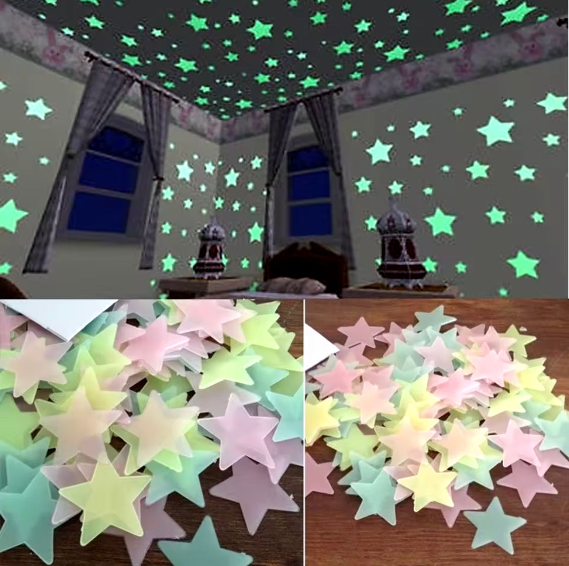 Set of 100 Fluorescents Star Stickers, Baby Room Colorful Fluorescent Sticker Home Decor, Stars Wall Stickers