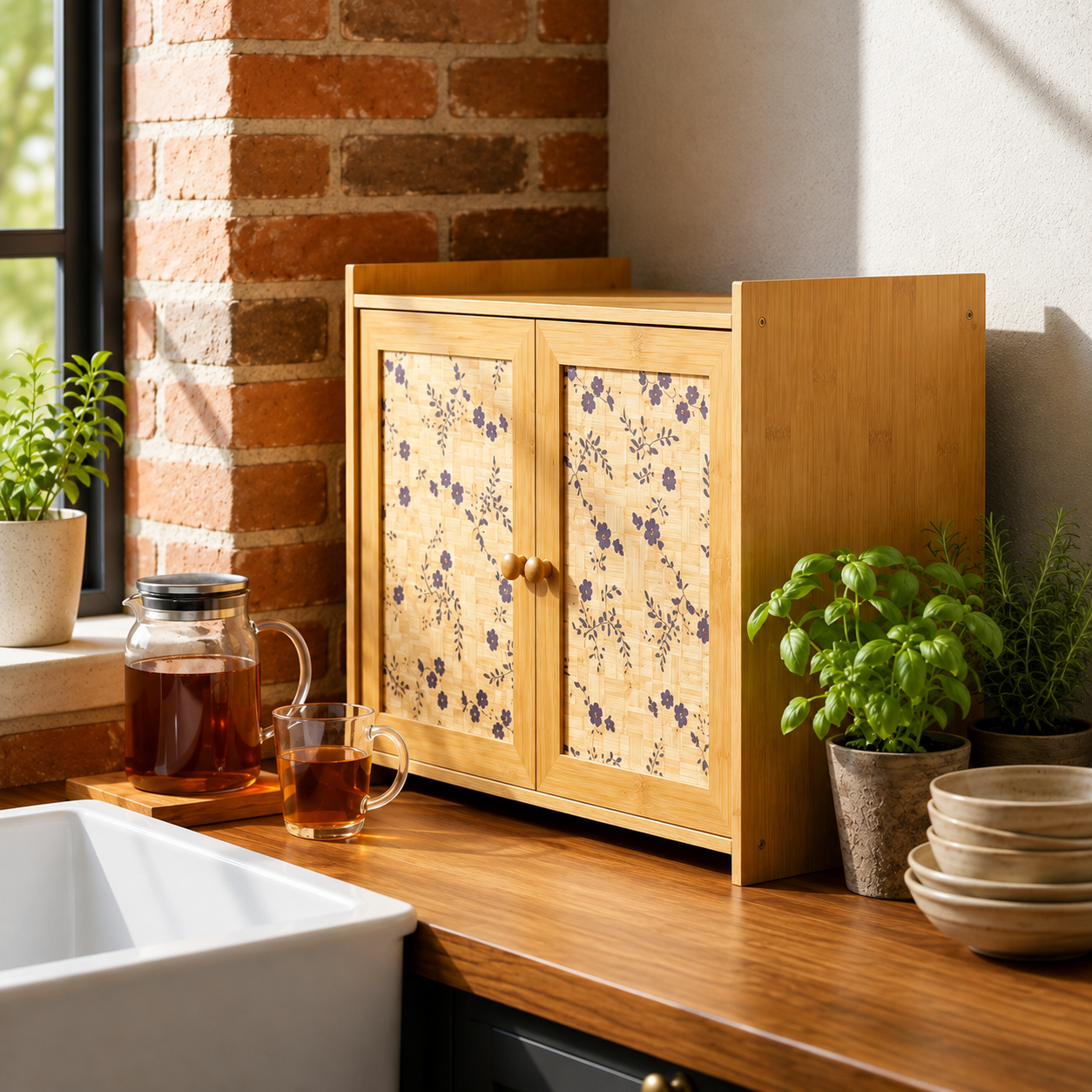 Wooden Pantry Cabinet , Wooden Spice Organizer, Bamboo Kitchen Storage Rack