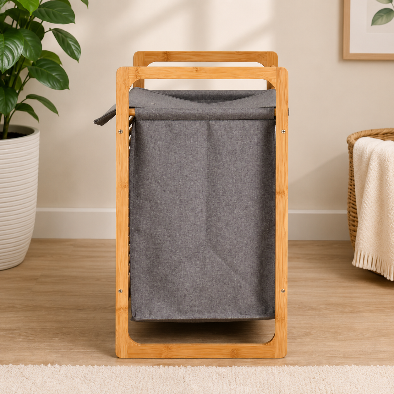 Nordic Style Laundry Hamper, Space Saving Laundry Hamper Bin, Household Bamboo Laundry Bin, Laundry Hamper With Removable Fabric Liner