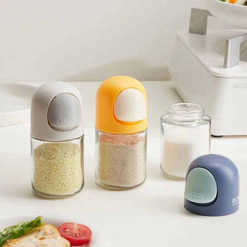 Champ Salt Shaker, Push Type Salt Dispenser, Metering Salt Shaker, Reusable Spice Pepper Container with Lids, Multipurpose Reusable Storage Canister, Quantitative Spice Container