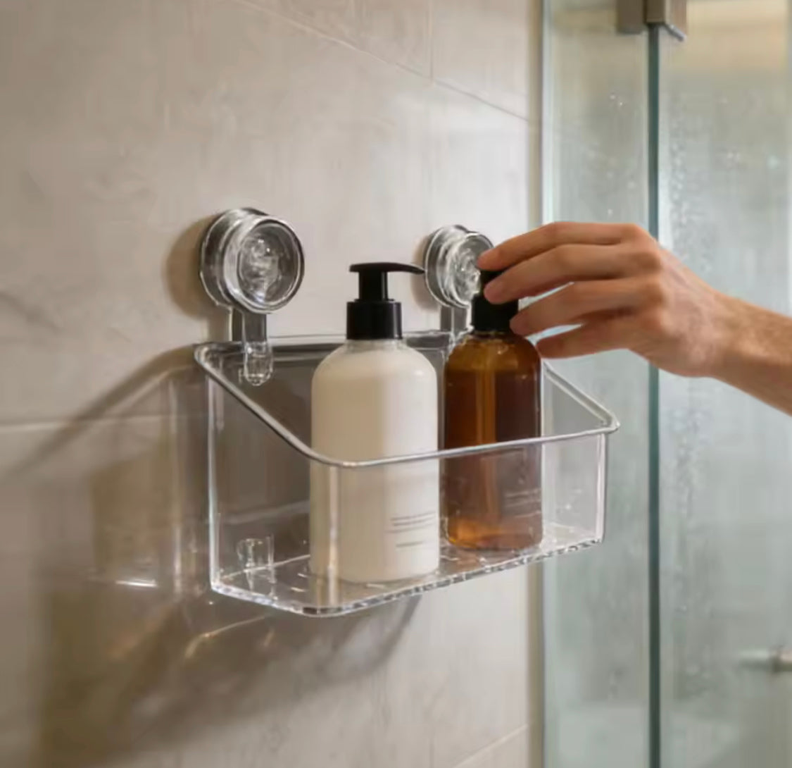 Acrylic Bathroom Suction Cups Shelves, Transparent Punch Free Storage Rack, Bathroom Storage Basket Holder