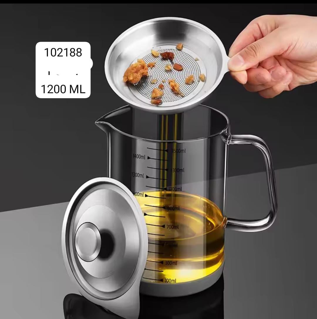 1200ml High Borosilicate Glass Oil Filtering Pot, Large Capacity Oil Storage Tank, Oil Separator Glass Pot