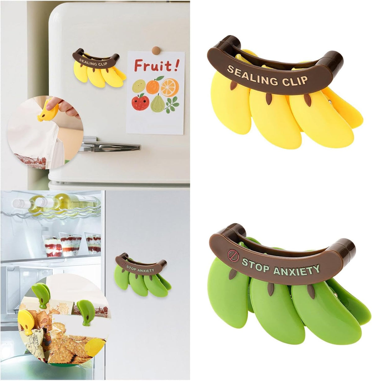 Reusable Banana Shape Sealing Clip, Food Bag Sealer with Fridge Magnet, Food Preservation Sealing Clips, Sealer Clamp Sealing Bag Clips, Kitchen Clips Freezer Bag Clips
