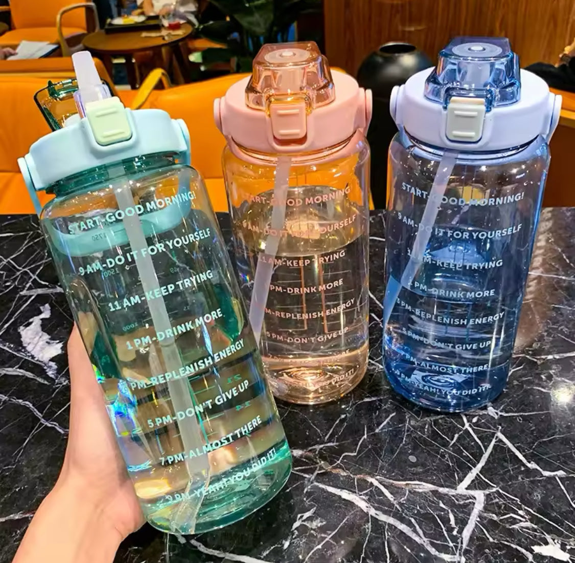 Pack Of 3 Transparent Motivational Water Bottle, Large Capacity Water Bottle, Sports Water Bottle, Transparent Refillable Leakproof Water Bottle