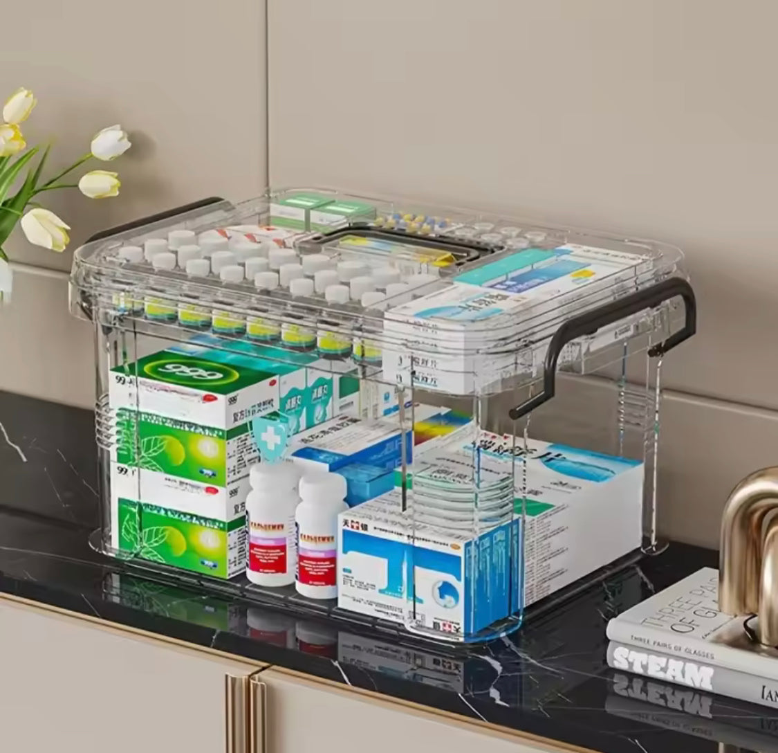 Double Layer Transparent Medicine Box, Household Medicine Box, Large Capacity Multifunctional Medicine Storage Box