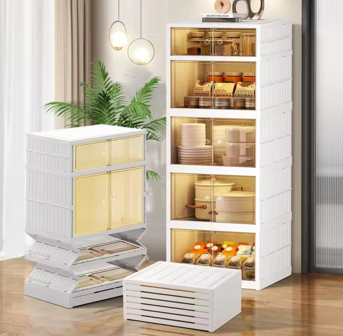 Multi Layer Foldable Storage Cabinet, Bedroom Closet Organizer With Doors, Portable Wardrobe Cabinet, Clothes Storage Organizer, No Installation Storage Cabinet, Plastic Folding Storage Cabinet