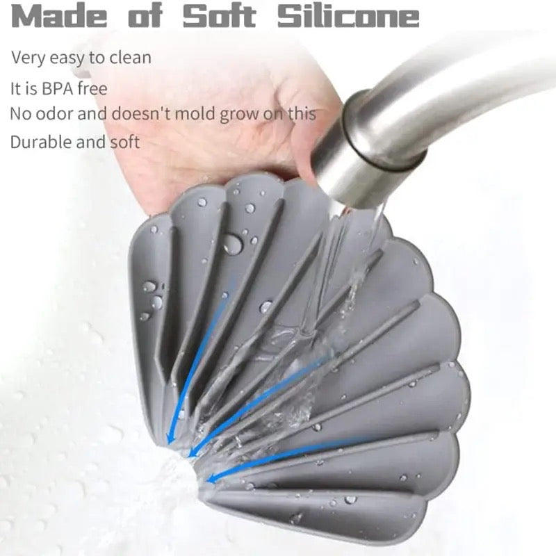 Sea Shell Soap Dish, Anti Slip Creative Soap Box, Self Draining Soap Bar Holder, Bathroom Silicone Soap Dish Tray, Kitchen Countertop Sink Splash Drying Mat, Sponge Drain Pad Rack, Silicone Washing Table Soap Tray