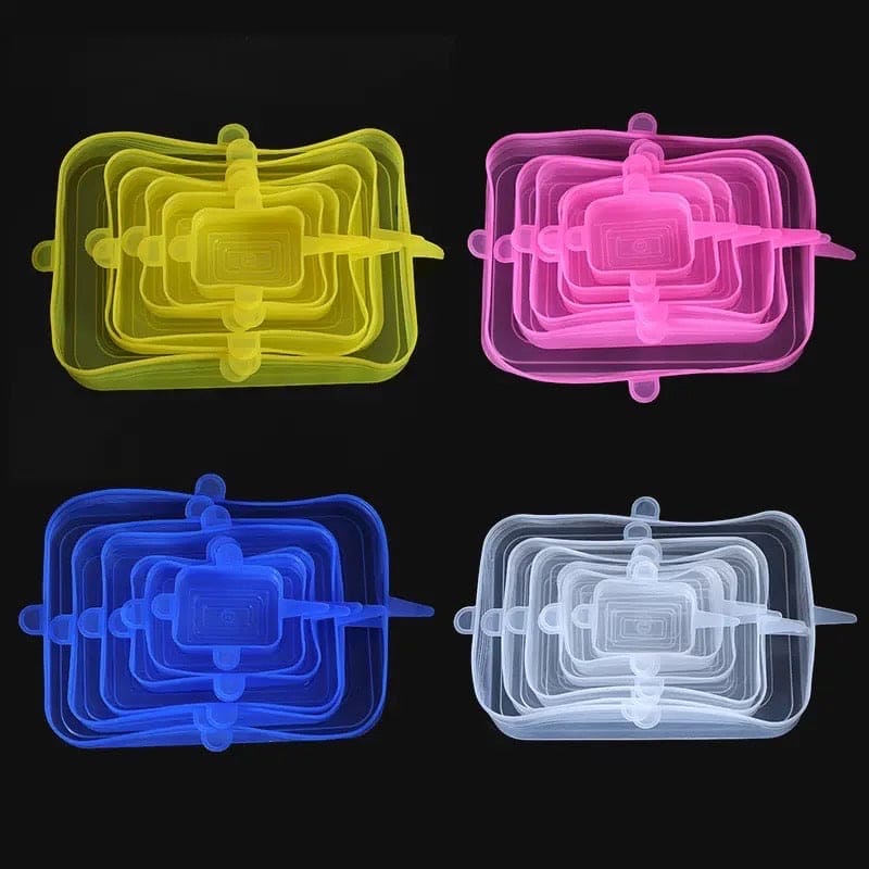Set Of 6 Rectangular Silicon Stretch Lids, Transparent Silicone Food Sealing Cover, Reusable Durable Food Storage Covers for Bowls, Cups, Cans, Fit