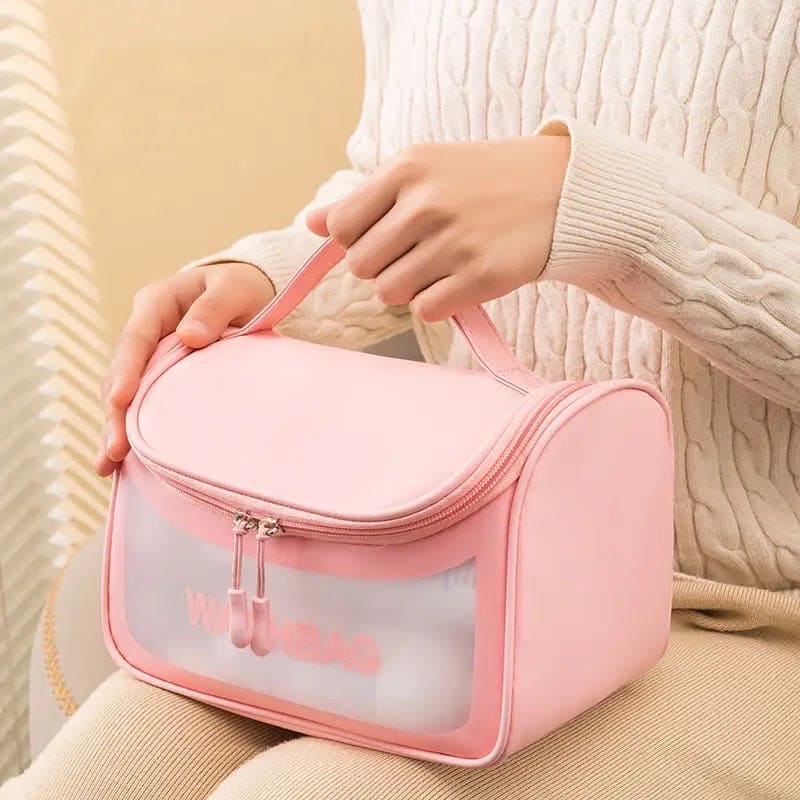 Clamshell Makeup Travel Bag, Washday Beauty Bag, Portable Transparent Makeup Bag, Female Shower Wash Bag, Multipurpose Women Cosmetic Bag, PVC Waterproof Handbags, Travel Toiletry Washbag With Zipper