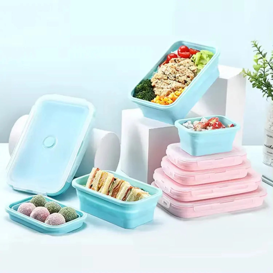 Silicone Foldable Food Container With Lid, Microwave Friendly Silicone Food Container, Silicone Folding Bento Lunch Box