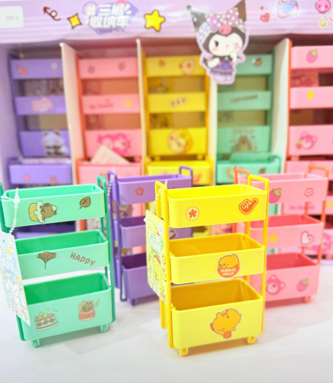3 Tier Kawaii Mini Rolling Cart, Cute Desktop Sundry Storage Box, Mini Desktop Decorations Trolley