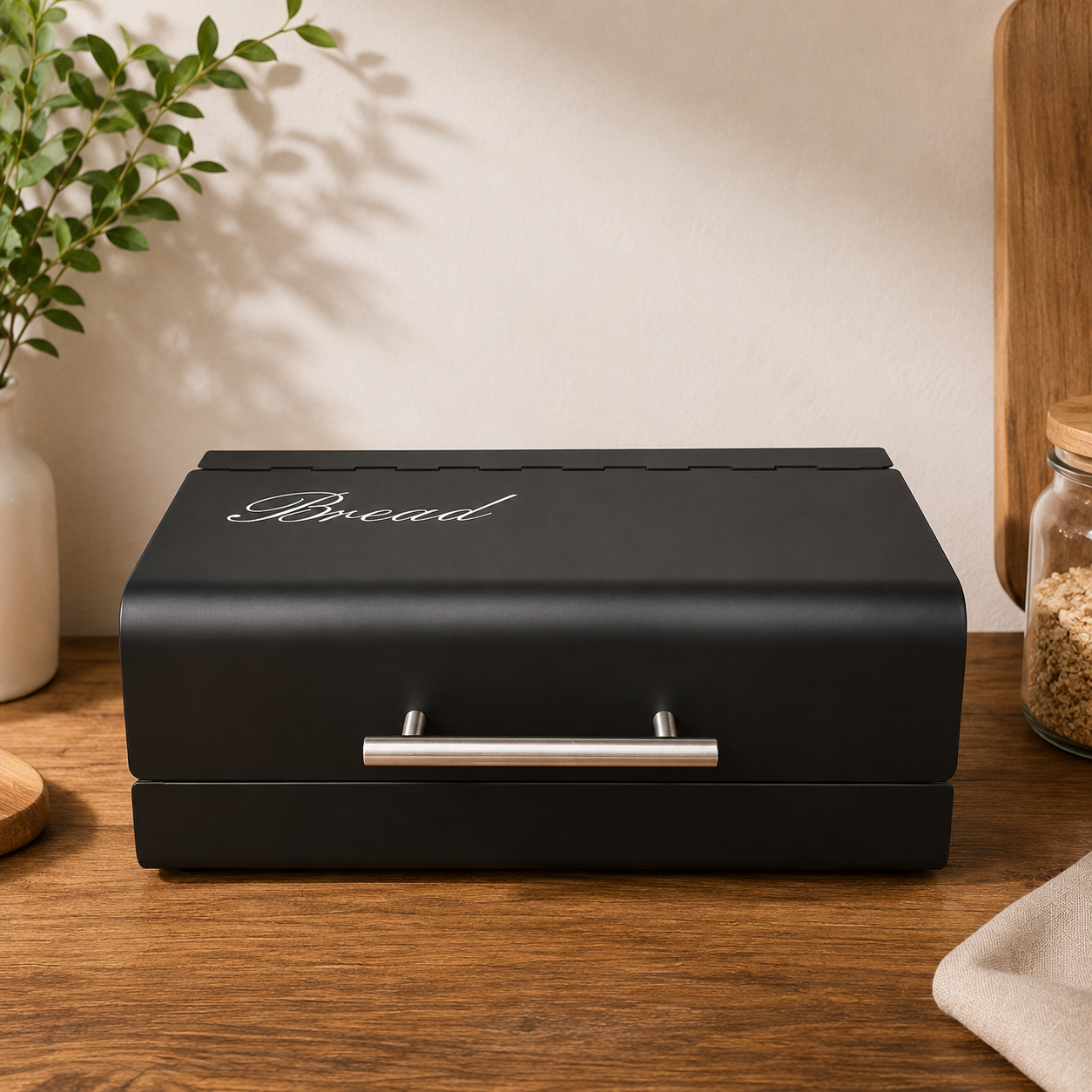 Luxury Metal Bread Storage Box, Countertop Bread Storage Container, Roll Top Bread Box with Stainless Steel Handle