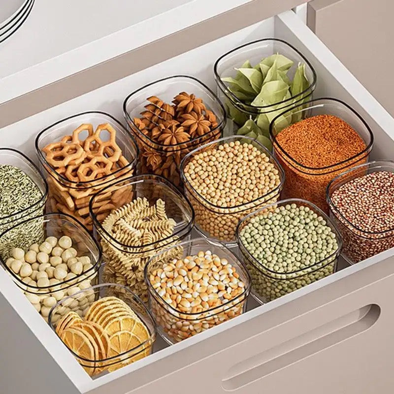 Marble Transparent Storage Jar, Kitchen Square Jar with Lid, Multigrain Tank Container for Cereal, Stackable Kitchen Bulk Sealed Cans, Airtight (500ml, 600ml, 800ml, 1200ml) Food Organizer