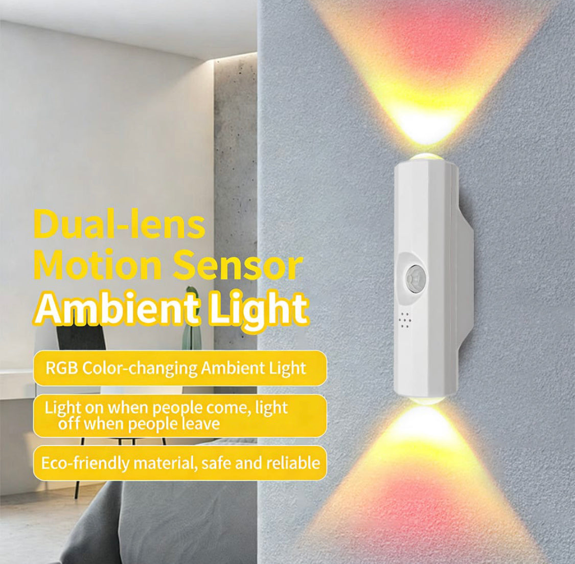 Double Head Motion Sensor RGB Ambient Light, Rechargeable Magnetic Wall Lamp, Sunset LED Night Lights, Smart Motion Sensor Night Light