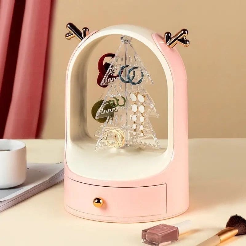 Christmas Tree Drawer Jewellery Organizer, 3 Layer Rotating Jewelry Tower, Tree Antler Shape Ring Earring Necklace Display Container, Multilayer Transparent Rotary Jewelry Box, Moon Light Exquisite Jewellery Necklace Rack