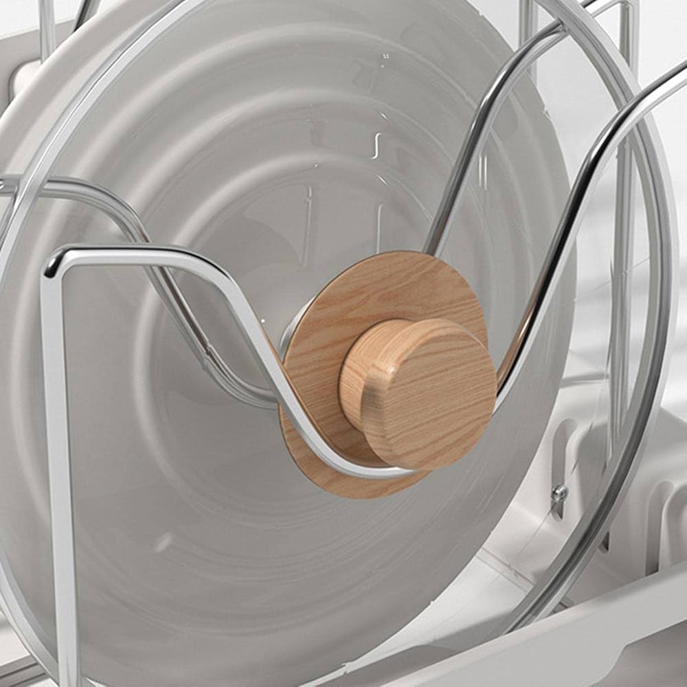 Expandable Pans Organizer Rack, Adjustable 7 Compartments Dish Storage Rack, Pot Lid Organizer, Kitchen Utensils Rack