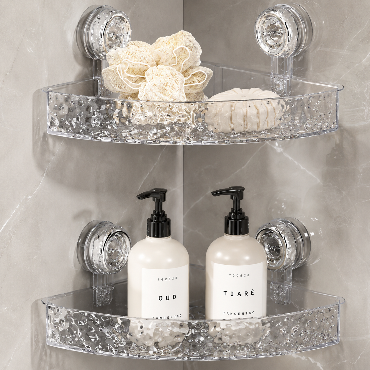 Acrylic Bathroom Corner Shelf, Luxury Clear Bathroom Storage Shelf, No Drill Bathroom Corner Rack, Space Saving Bathroom Corner Rack