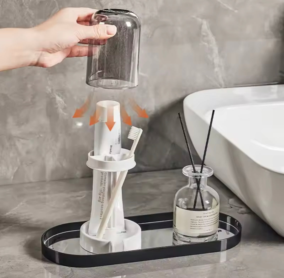 Portable Toothbrush Holder With Mouthwash Cup, Toothpaste Storage Shelf, Toothbrush Holder With Dust Cover, Toiletries Bathroom Organizer