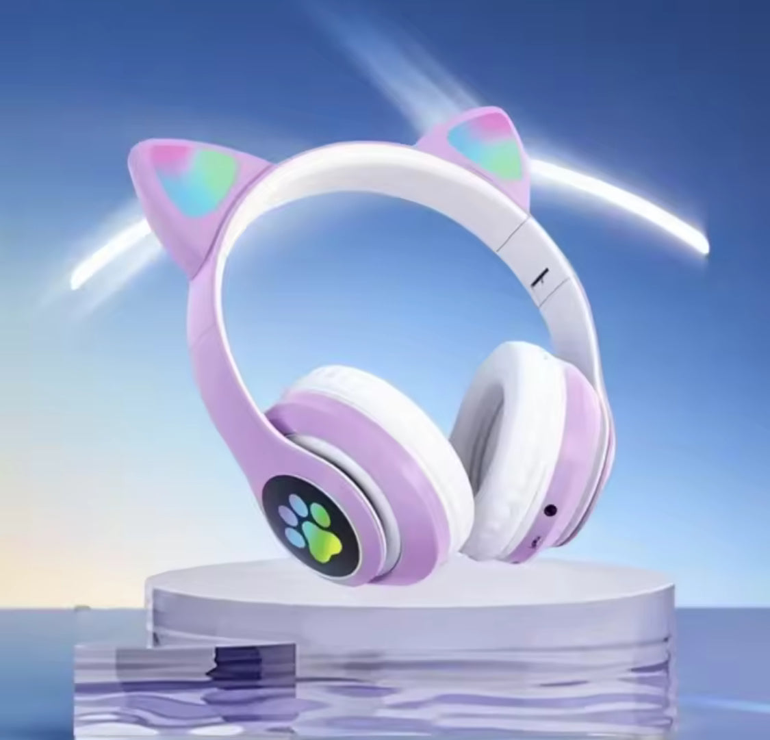 LED Cute Cat Ears Headphones, RGB Wireless Headphones, Sports Gaming Headset