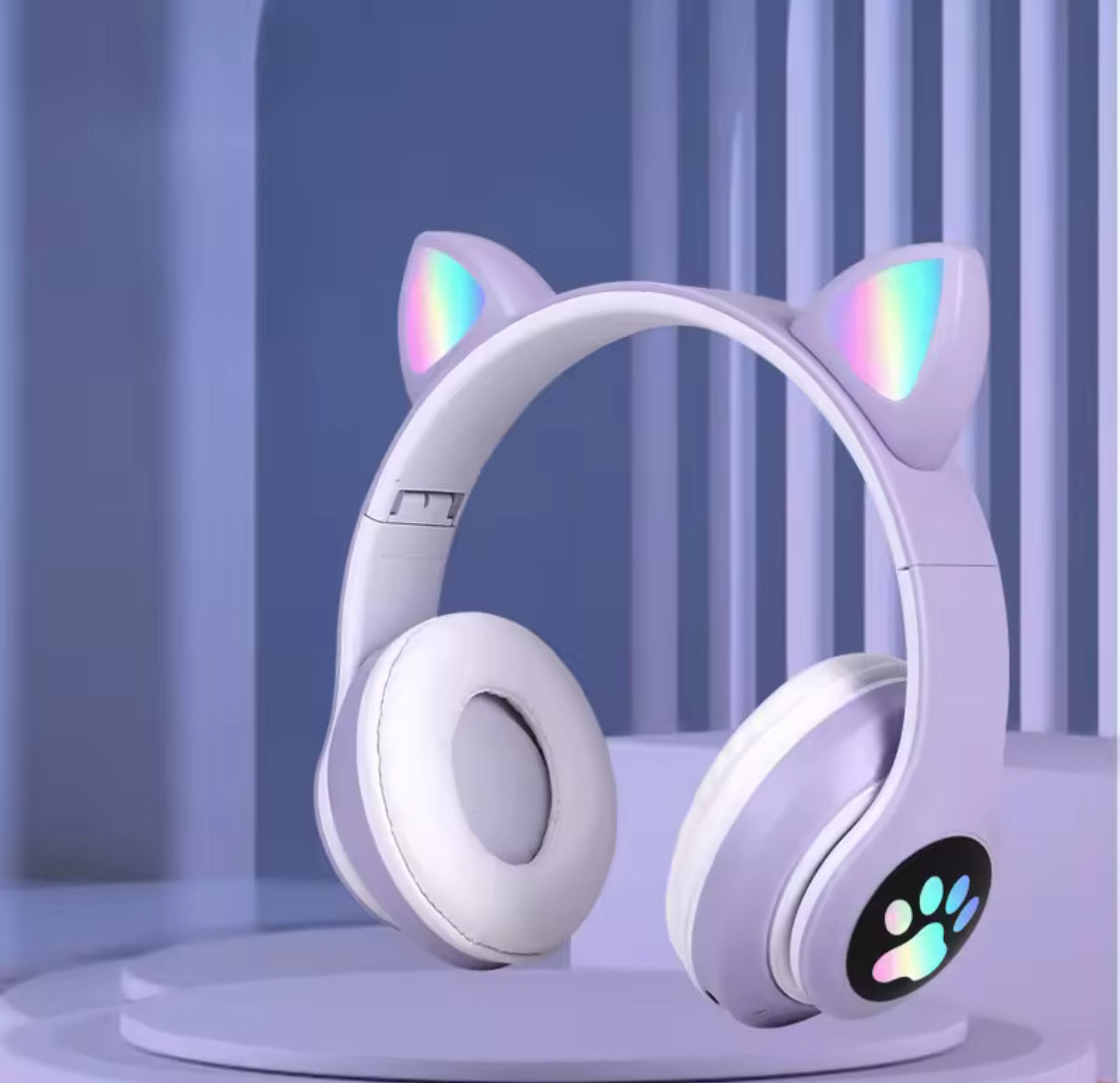 LED Cute Cat Ears Headphones, RGB Wireless Headphones, Sports Gaming Headset