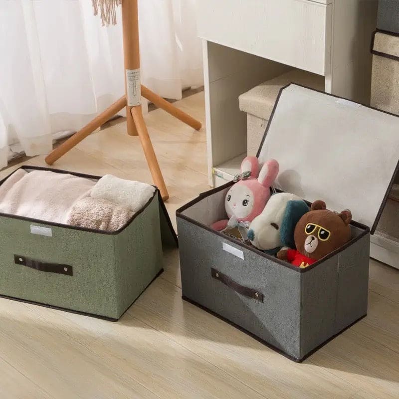 Fabric Cube Storage Box, Imitation Linen Storage Bin with Lid, Quilt Clothes Storage Bag, Non-woven Storage Basket, Multipurpose Practical Sundries Box, Large Capacity Household Storage Organizer