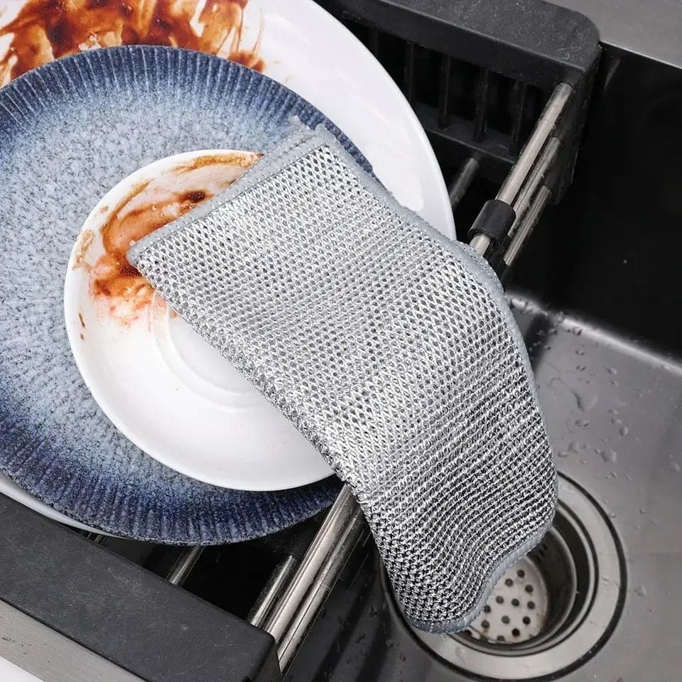Steel Wire Dishwashing Cloth, Rust Removal Scouring Pad, Double Side Steel Wire Washing Brush, Multipurpose Steel Wool Rag, Reusable Steel Wool Dishcloth, Silver Wire Wipes Dish Towel, Non Scratch Wire Dishcloth
