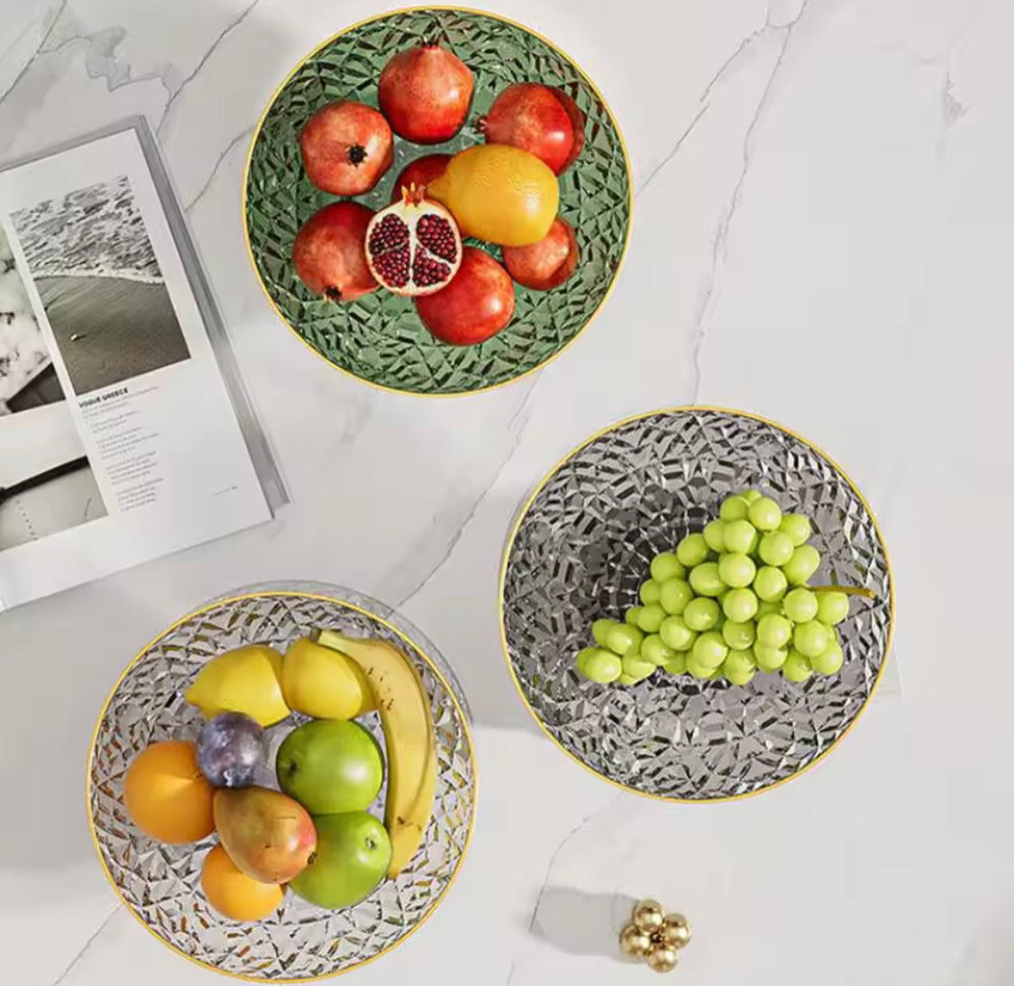 Luxury Fruit Bowl with Gold Rim, Elegant Crystal Pedestal Fruit Serving Bowl, Multipurpose Diamond Cut Fruit Bowl with Gold Edge, Decorative Crystal Centerpiece Bowl