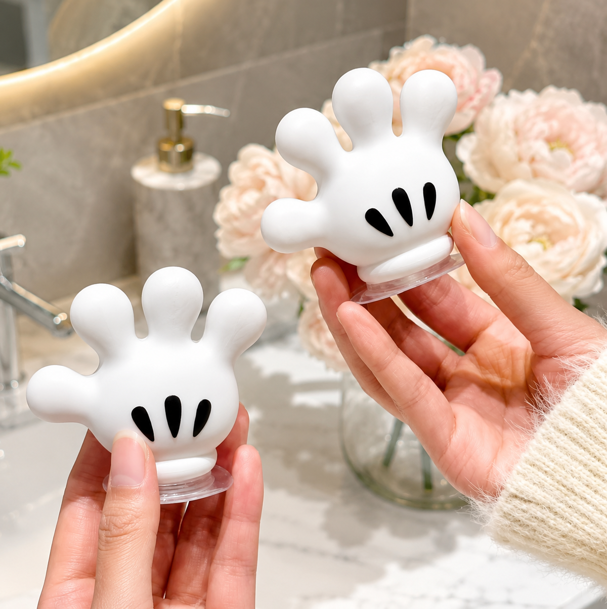 Set Of 2 Mickey Palm Grip Toothbrush Holder, Creative Bathroom Toothbrush Rack, Palm Wall Mounted Cable Holder, Cartoon Hand Self Adhesive Cable Holder