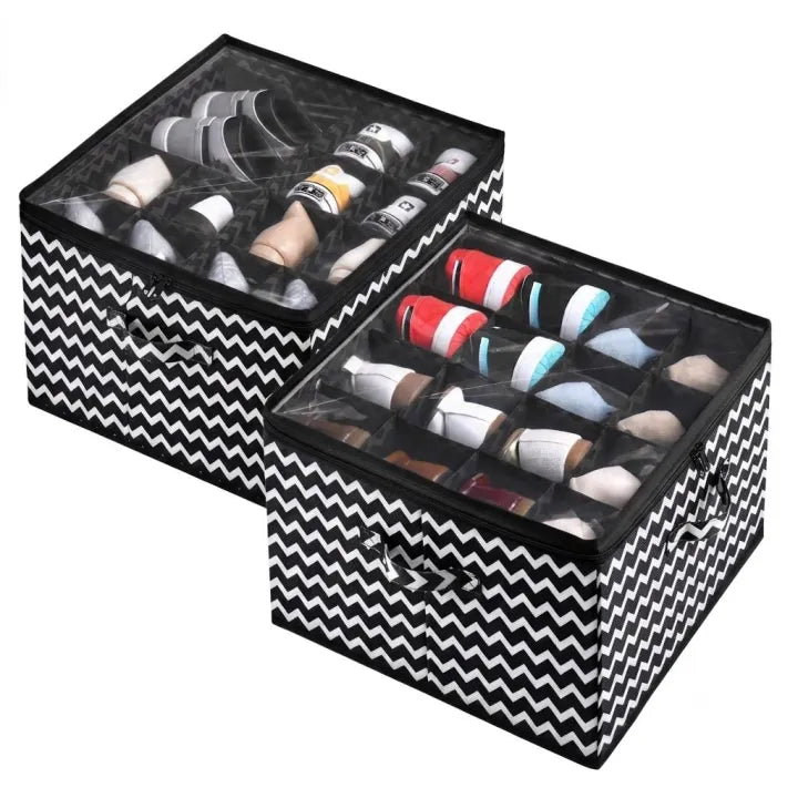 12 Grid Foldable Shoe Storage Box with Dividers, Non Woven Fabric Shoe Organizer, Dust proof Closet Storage Bag, Under Bed Shoes Organizer