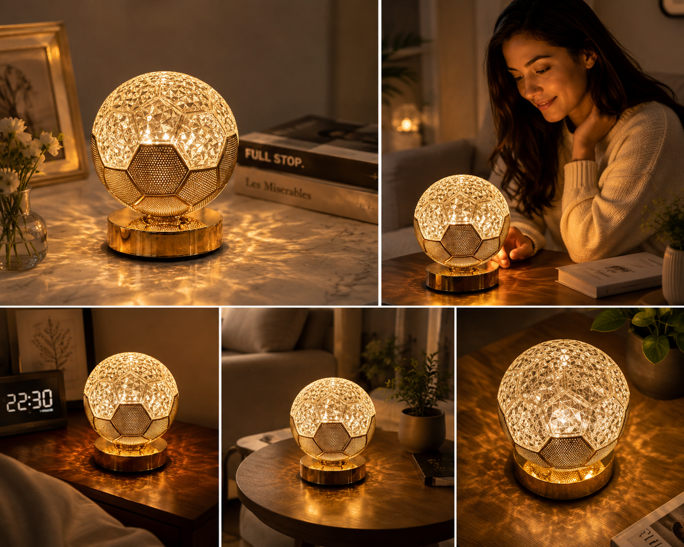 Crystal Ball Decorative Night Lamp, Elegant Crystal Ball Table Light, Golden Decorative Ambient Night Light